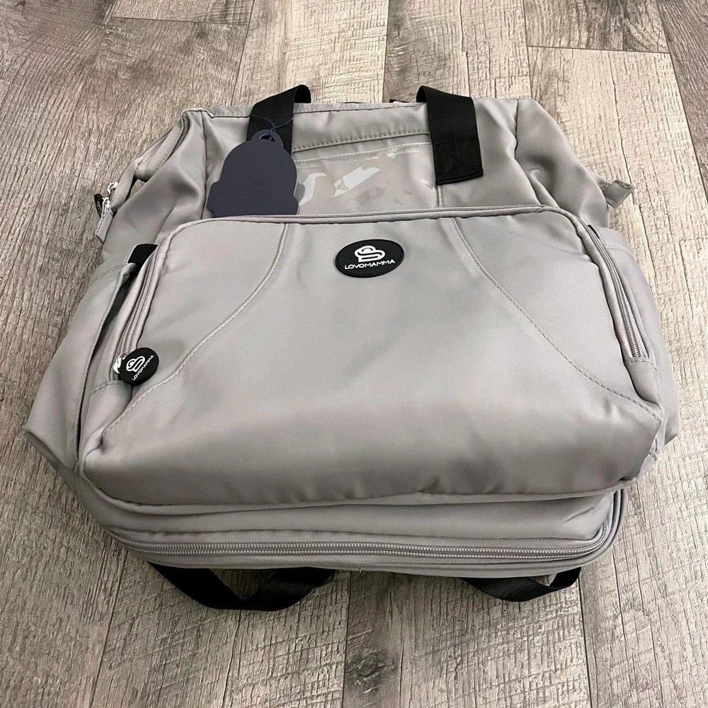 Lovomamma Gray Diaper Bag Backpack Multi-Pocket Travel‎ Baby Bag JMM-004 NWT